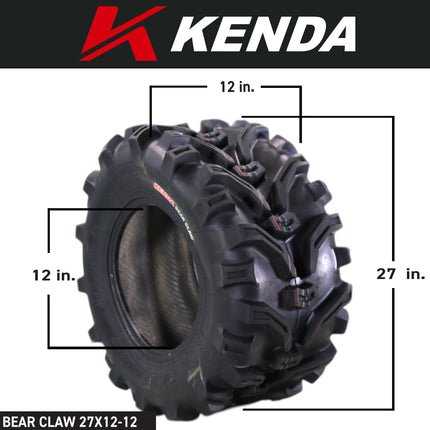Kenda Bearclaw K299 - 27x12-12 Front or Rear Tire for All Terrain (ATV), UTV, and Side by Side (SxS) Vehicles - 6-Ply - Bear Claw 27x12x12 with Kenda Keychain