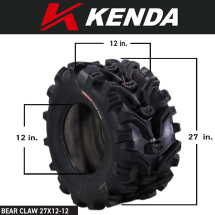 Kenda Bearclaw K299 - 27x12-12 Front or Rear Tires for All Terrain (ATV), UTV, and Side by Side (SxS) Vehicles - 6-Ply - Bear Claw 27x12x12 with Kenda Keychain (2-Pack)