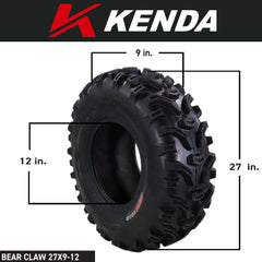 Kenda Bear Claw Front 27x9-12 & Rear 27x12-12 ATV, UTV or SXS Tires w/ Keychain