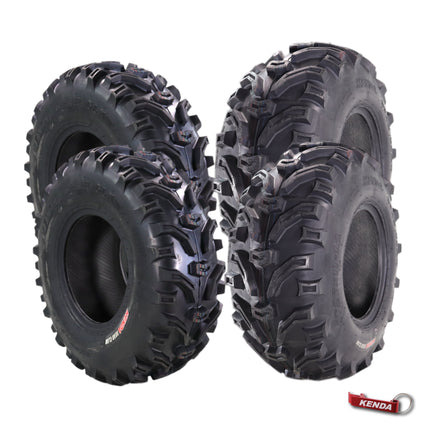 Kenda Bearclaw K299 - 27x9-12 Front & 27x11-12 Rear Tires for All Terrain (ATV), UTV, and Side by Side (SxS) Vehicles - 6-Ply - Bear Claw 27x9x12 Front & 27x11x12 with Kenda Keychain (4-Pack)