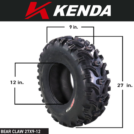 Kenda Bearclaw K299 - 27x9-12 Front & 27x11-12 Rear Tires for All Terrain (ATV), UTV, and Side by Side (SxS) Vehicles - 6-Ply - Bear Claw 27x9x12 Front & 27x11x12 with Kenda Keychain (4-Pack)