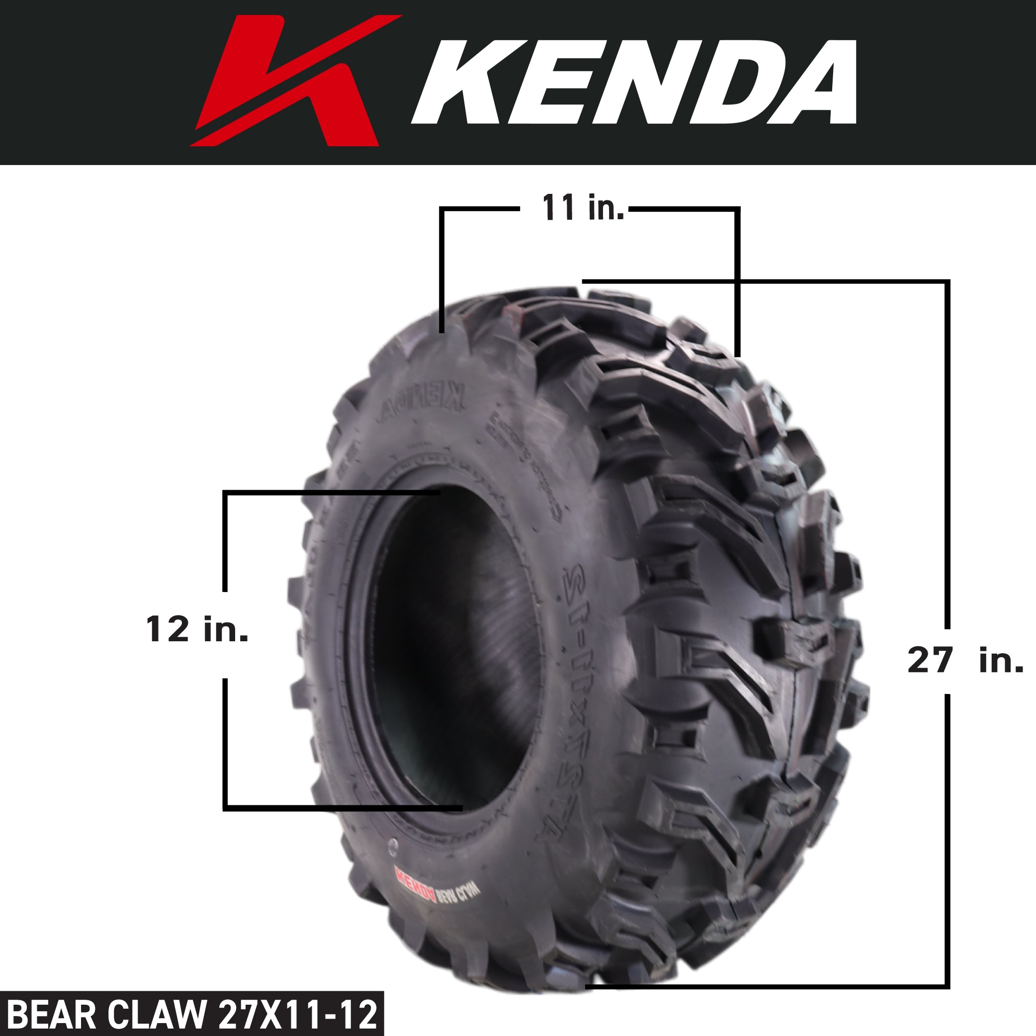 Kenda Bear Claw 27x11-12 Rear Off-Road Tire For ATV, UTV or SXS Vehicles