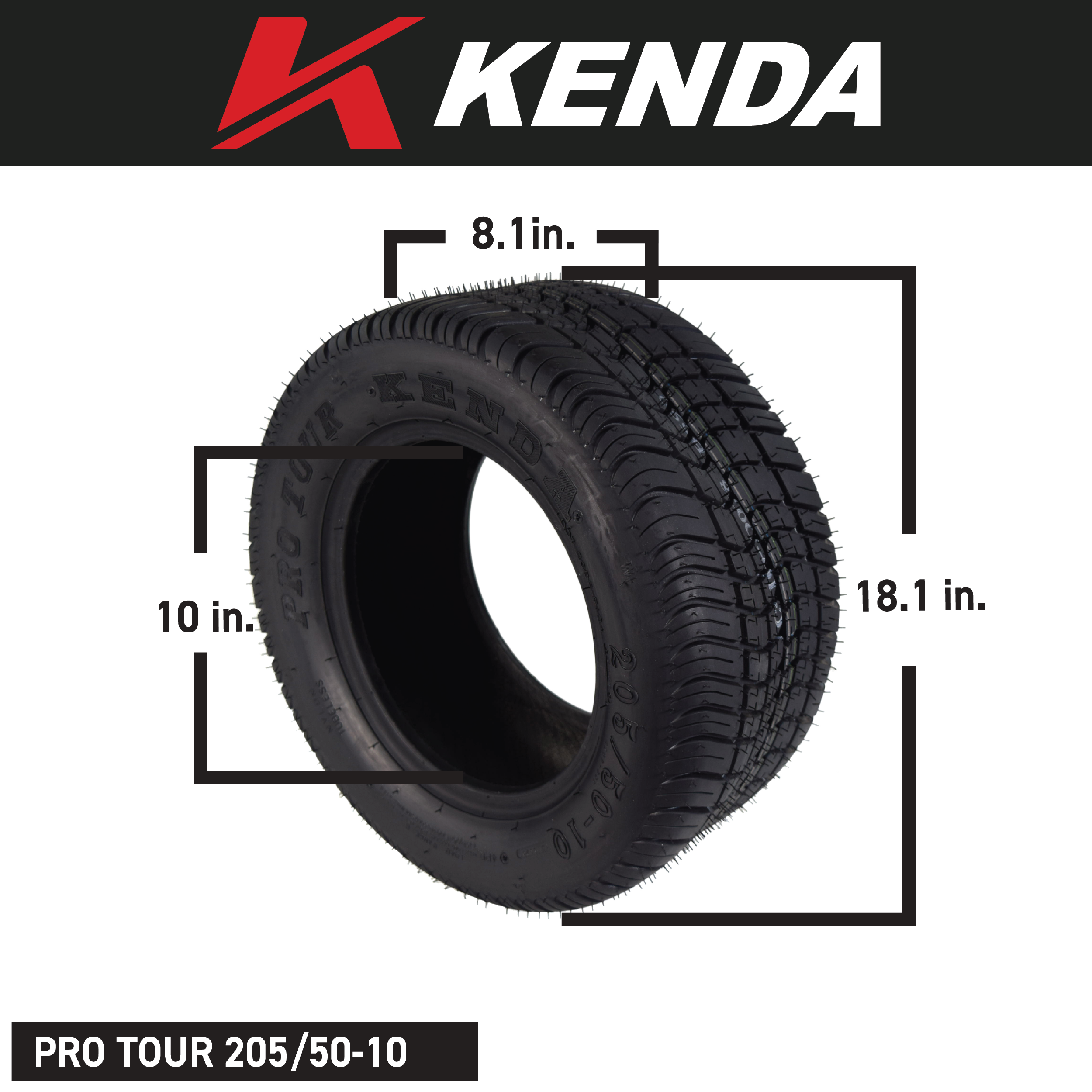Kenda 277010N4 205/50-10 Pro Tour 4 Ply Tubeless Golf Cart Tire w Key Chain Bottle Opener