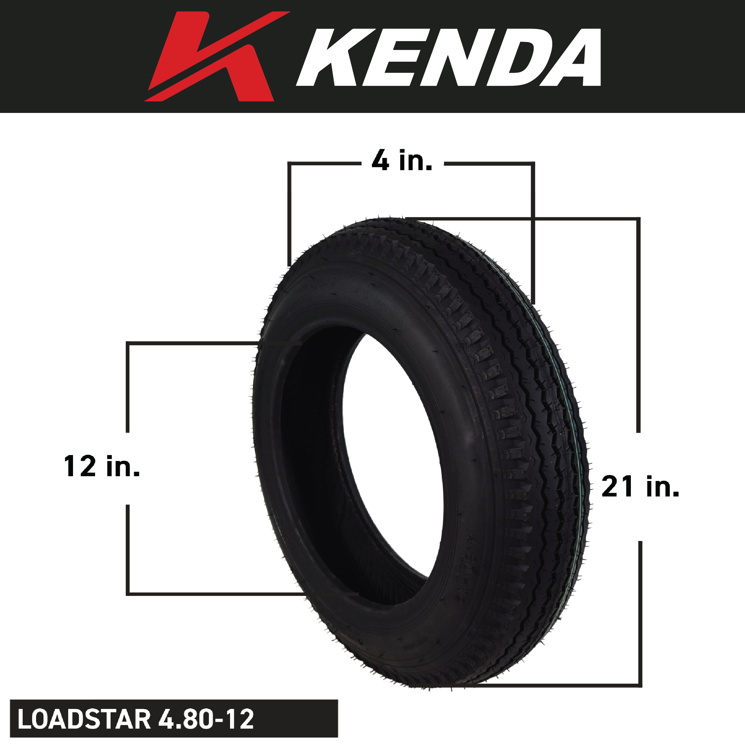 Kenda 279B1089 4.80-12 Load Star 4 Ply Tubeless Trailer Tires 2 Pack
