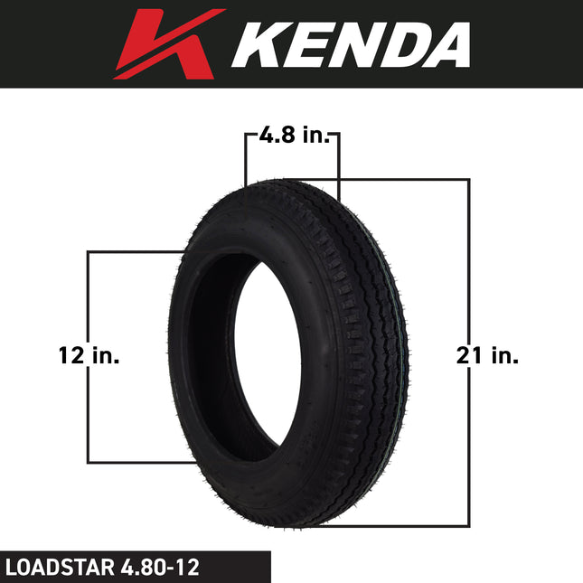Kenda K353 480-12 Loadstar Trailer Tires – 4.80-12 / 4.80-12 Bias Ply – Durable, High-Load Capacity for Utility Trailers, Cargo Trailers, and Boat with Keychain (2 Pack)