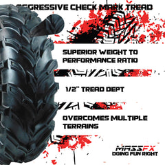 MASSFX 25x8-12 Front Tires for ATV, UTV, & SxS-6-Ply w/ 1/2" Tread Depth (2-pk)