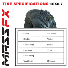 MASSFX Go Kart/ATV Tires 3 set 16x8-7 4Ply