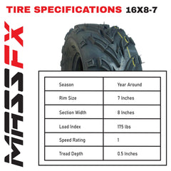 MASSFX Go Kart/ATV Tires 4 set 16x8-7 4Ply