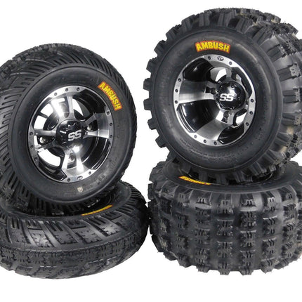 4 NEW Raptor 660 ITP SS112 Black Machine RIMS on CST Ambush Tires Wheels kit