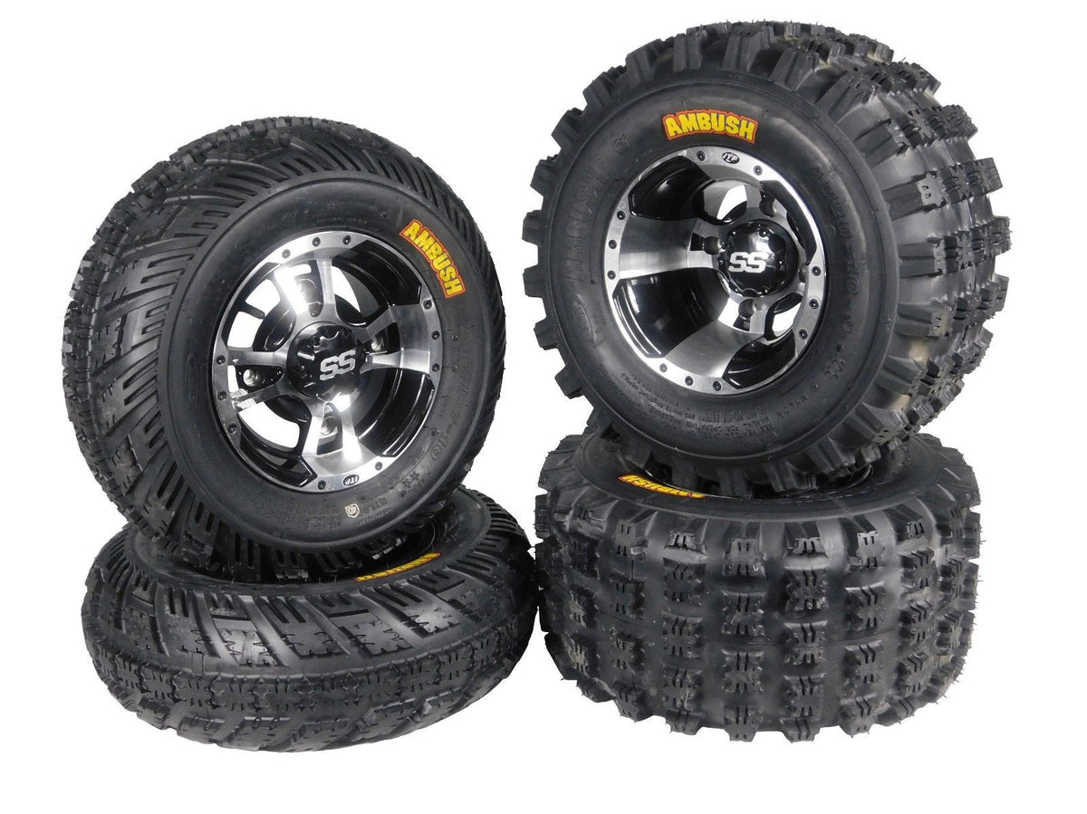 4 NEW Raptor 660 ITP SS112 Black Machine RIMS on CST Ambush Tires Wheels kit