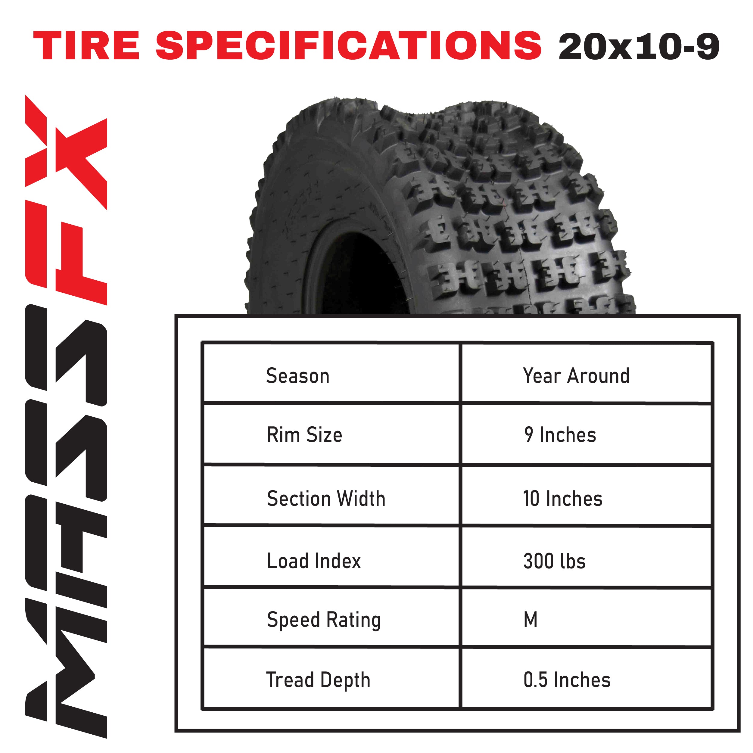 MASSFX 20x10-9 Rear Durable ATV Sport Tire 6 PLY 20x10x9