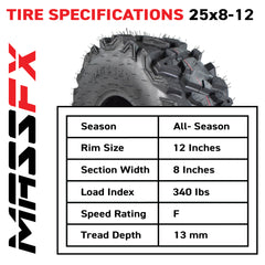 MASSFX 25x8-12 Front Off-Road Tire ATV, UTV or SXS Tire 2 Pack