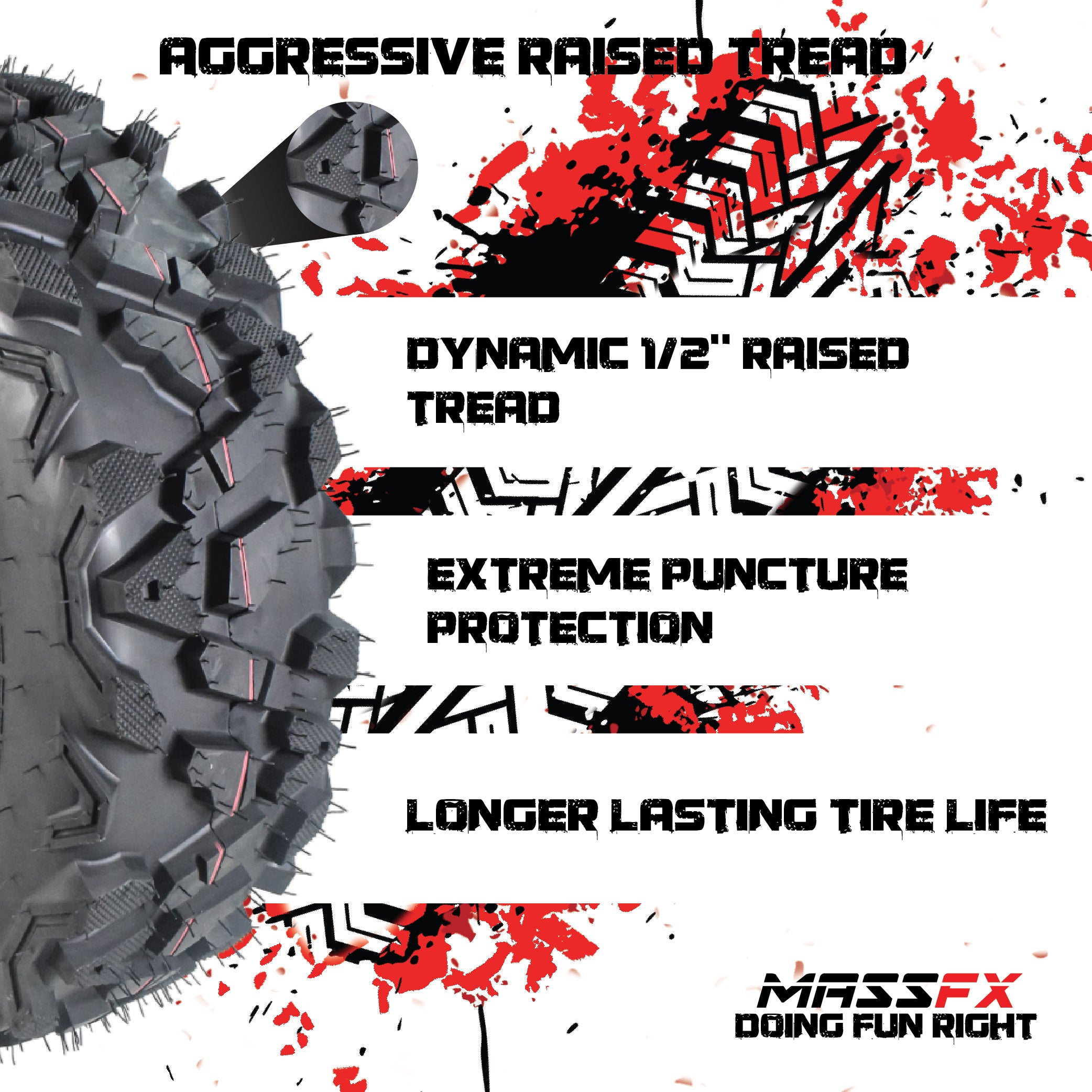 MASSFX 25x8-12 Front Off-Road Tire ATV, UTV or SXS Tire 2 Pack