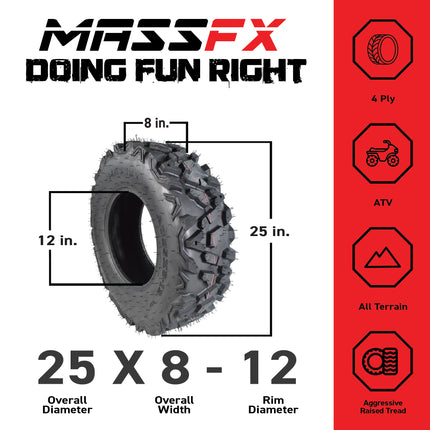 MASSFX KT25812 ATV KT Single Tire 25x8-12 Front 6Ply 25inch
