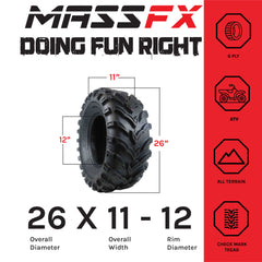 MASSFX 26x11-12 Rear Tires for ATV, UTV, & SxS-6-Ply w/ 1/2" Tread Depth (2-pk)