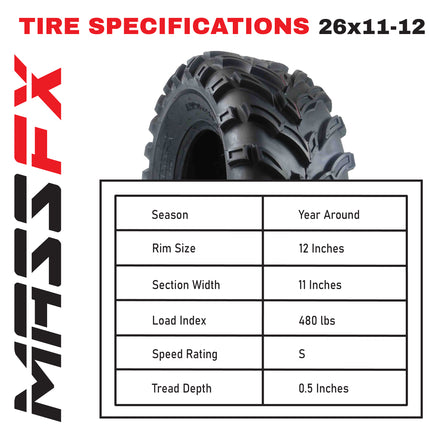 MASSFX ATV MS Tire 2 set 26x11-12 Rear 6Ply