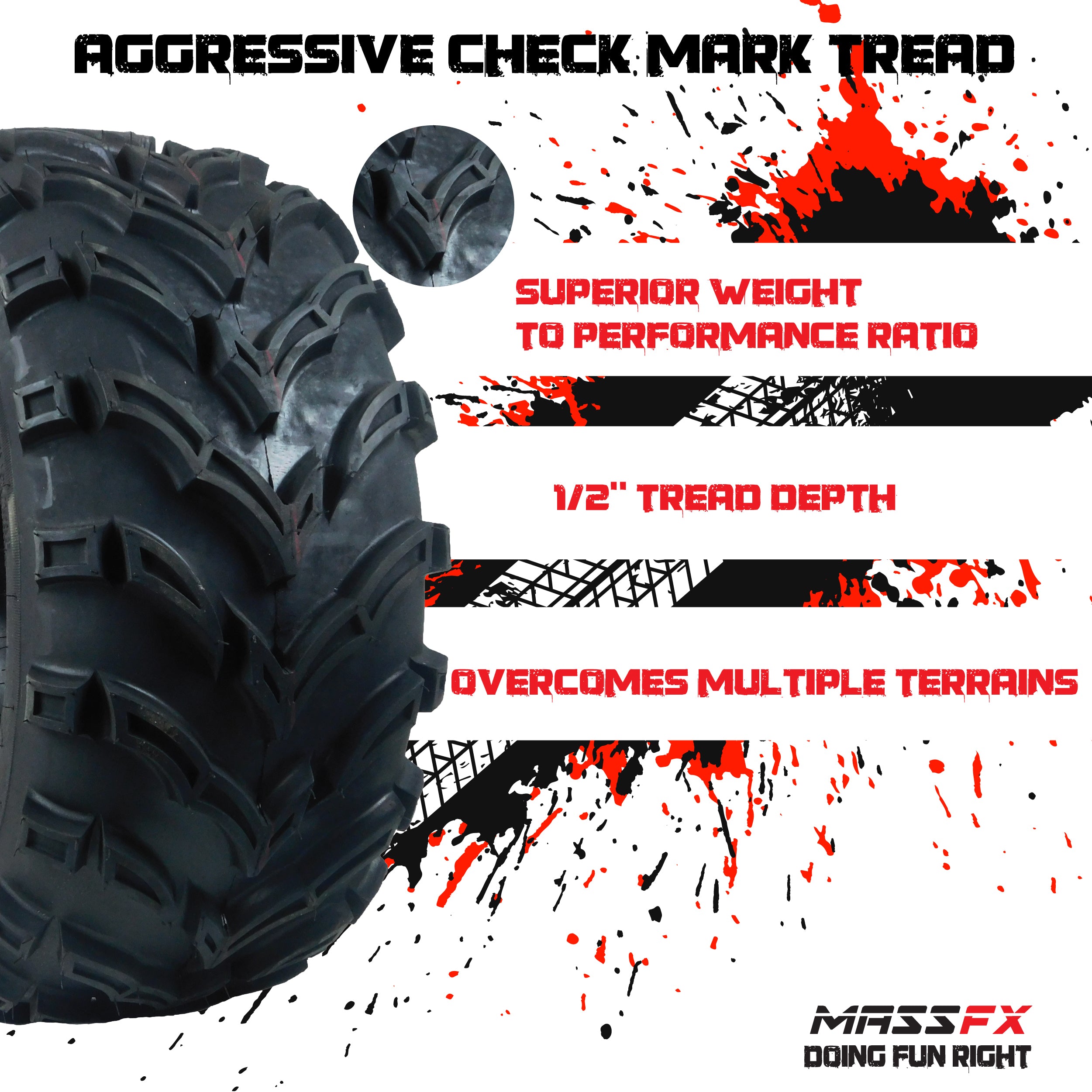 MASSFX ATV MS Tire 2 set 26x11-12 Rear 6Ply