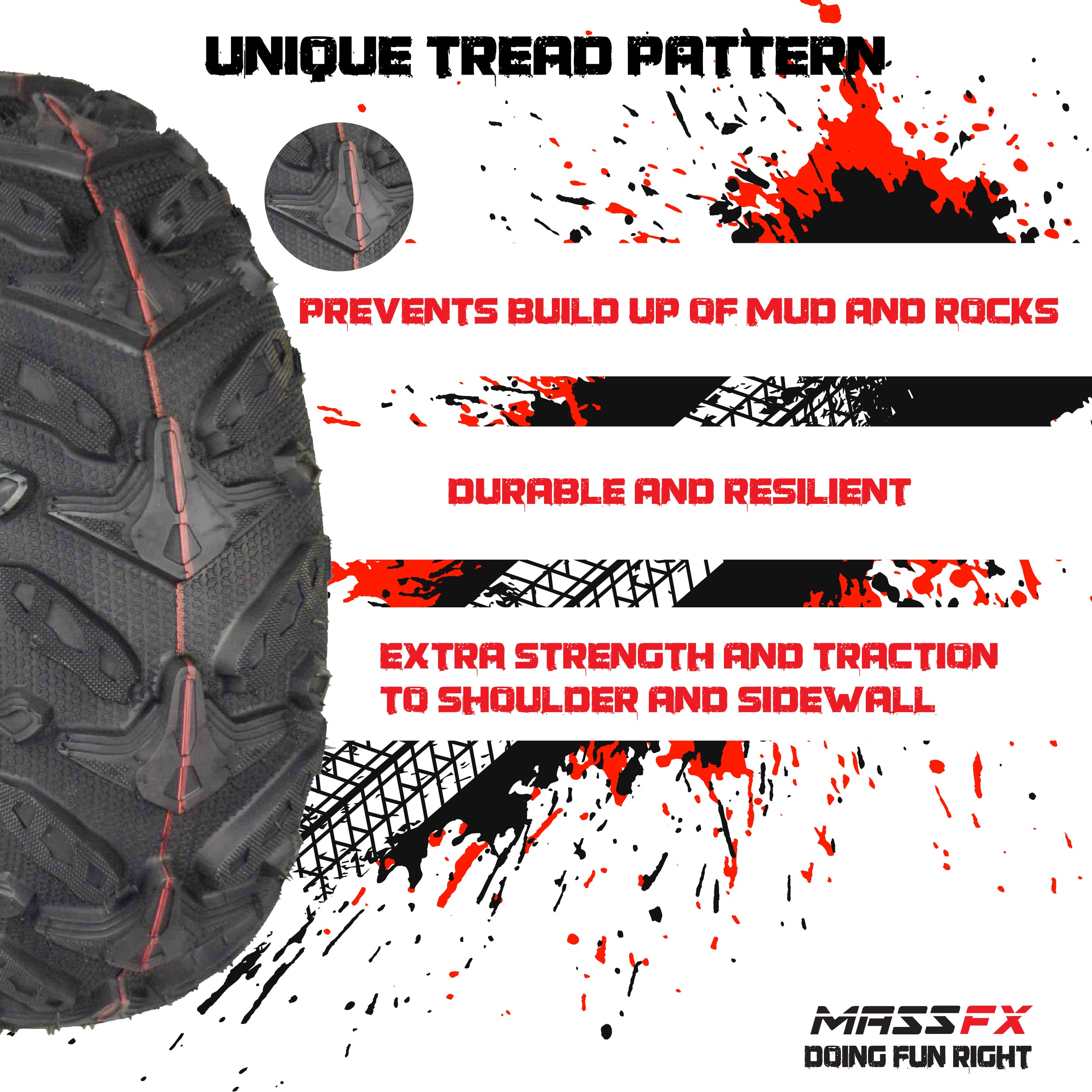 MASSFX Grinder 22x10-9 Rear ATV Tire 6 Ply for Soft/Hard Pack Ground