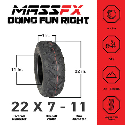 MASSFX Grinder 22x7-11 Front Tire for ATV, UTV, & SxS on Soft/Hard Pack Ground