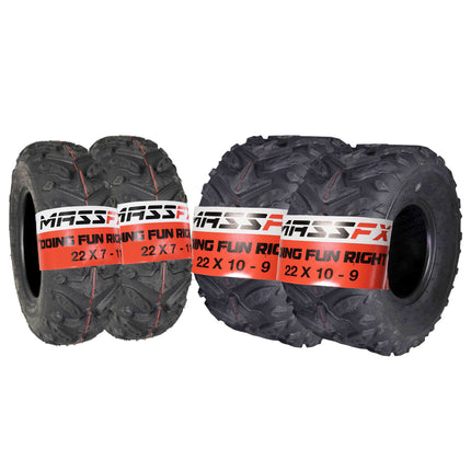 MASSFX Grinder 22x7-11 Front (2) & 22x10-9 Rear (2) Tires for ATV, UTV, & SxS