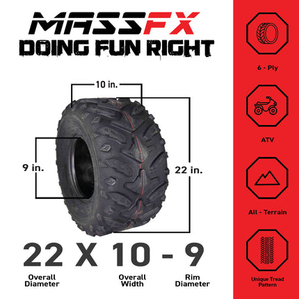 MASSFX Grinder 22x7-11 Front (2) & 22x10-9 Rear (2) Tires for ATV, UTV, & SxS
