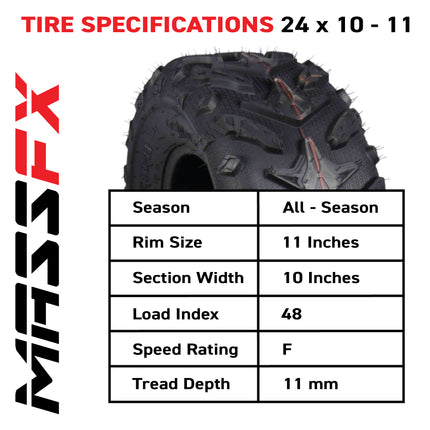 MASSFX Grinder 24x10-11 Rear ATV Tire 6 Ply for Soft/Hard Pack Ground