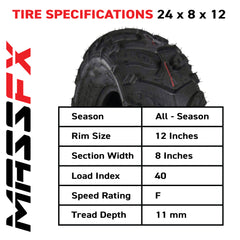 MASSFX Grinder 24x8-12 Front Tire for ATV, UTV, & SxS on Soft/Hard Pack Ground