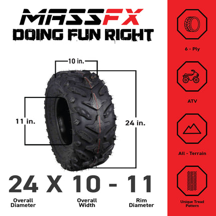 MASSFX Grinder 24x8-12 24x10-11 Front & Rear ATV Tire Set 6 Ply (4 Pack)