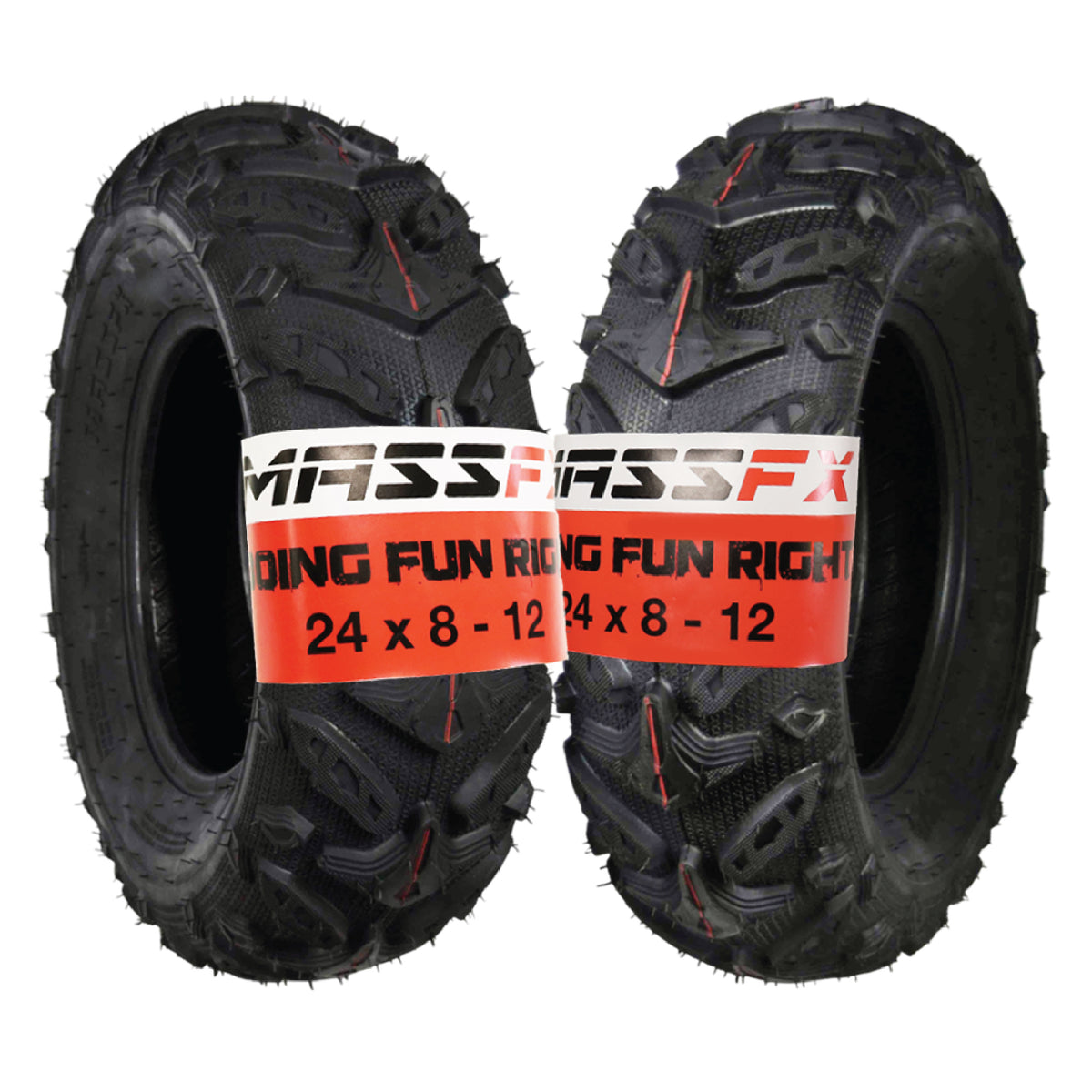 MASSFX Grinder 24x8-12 Front ATV Tire 6 Ply for Soft/Hard Pack Ground (2 Pack)