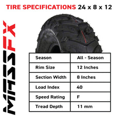 MASSFX Grinder 24x8-12 Front ATV Tire 6 Ply for Soft/Hard Pack Ground (2 Pack)