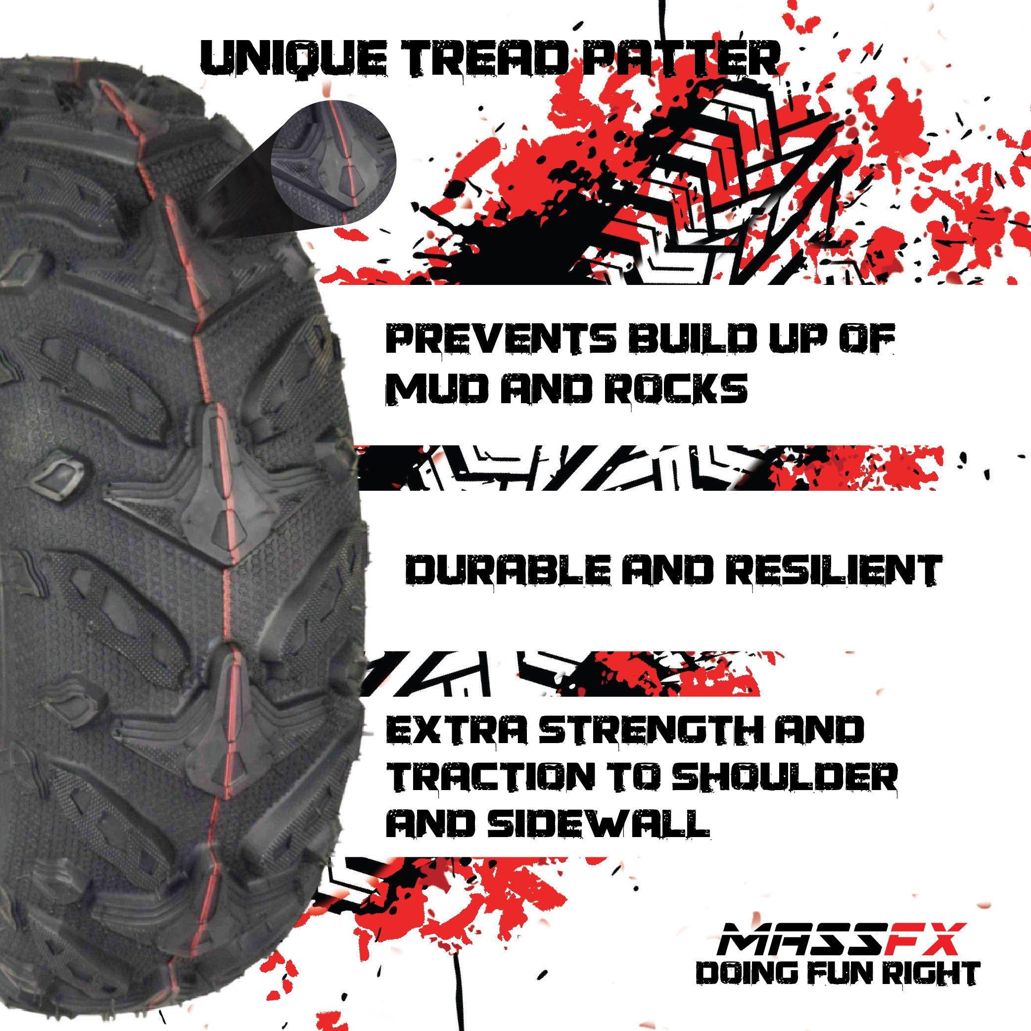 MASSFX Grinder 24x8-12 Front ATV Tire 6 Ply for Soft/Hard Pack Ground (2 Pack)