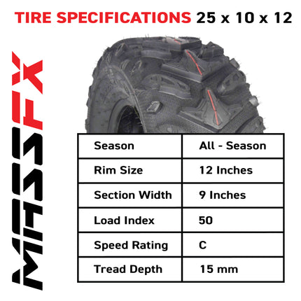 MASSFX Grinder 25x10-12 Rear Tires-ATV, UTV, & SxS on Soft/Hard Pack Ground 2 pk