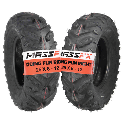 MASSFX Grinder 25x8-12 Front ATV Tire 6 Ply for Soft/Hard Pack Ground (2 Pack)