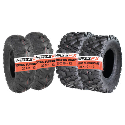 MASSFX Grinder 25x8-12 Front 25x10-12 Rear 4 Set ATV Tires Dual Compound  6-Ply