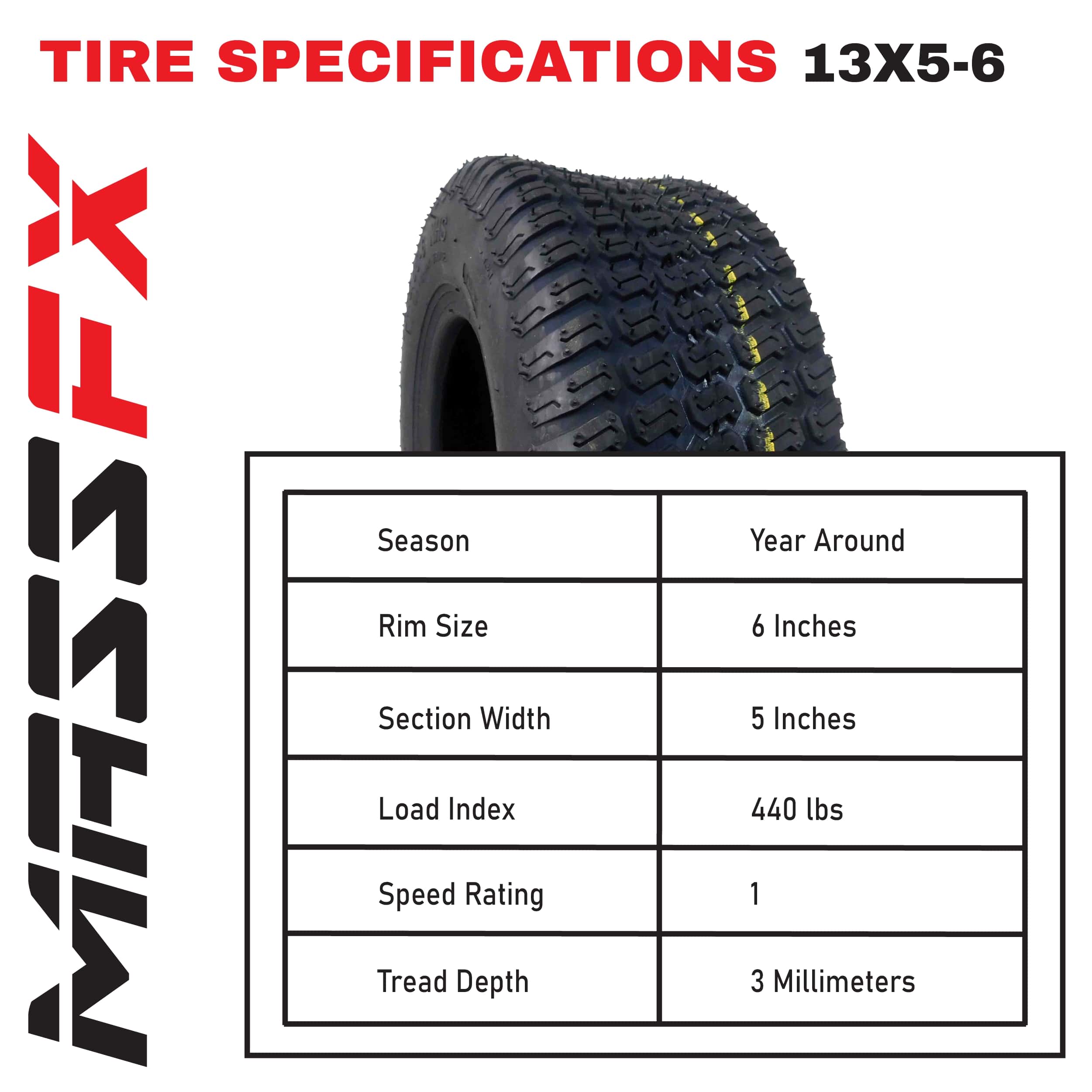 MASSFX 13x5-6 Lawn Mower Tires 4ply