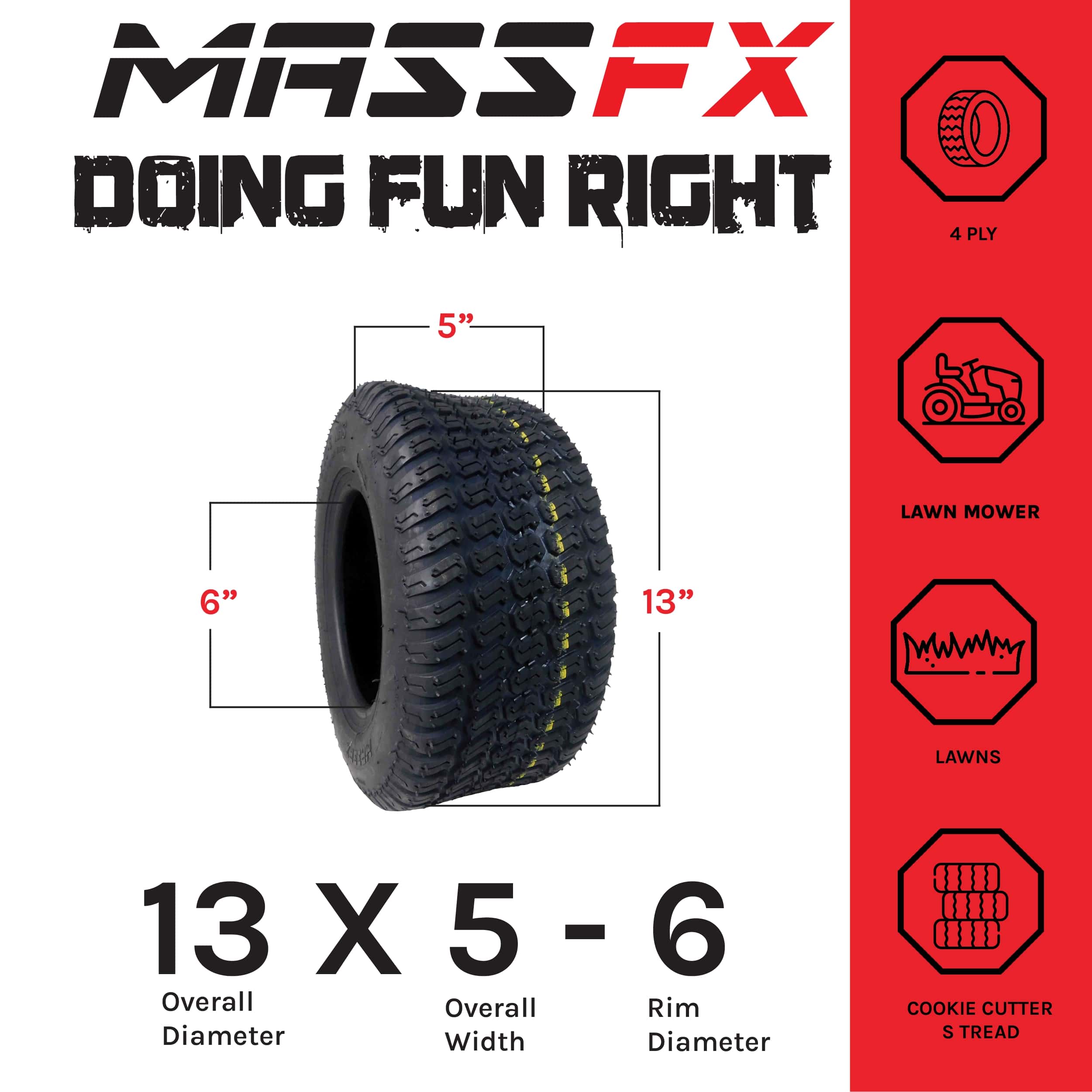 MASSFX 13x5-6 Go-Kart Tires 4ply 2-Pack