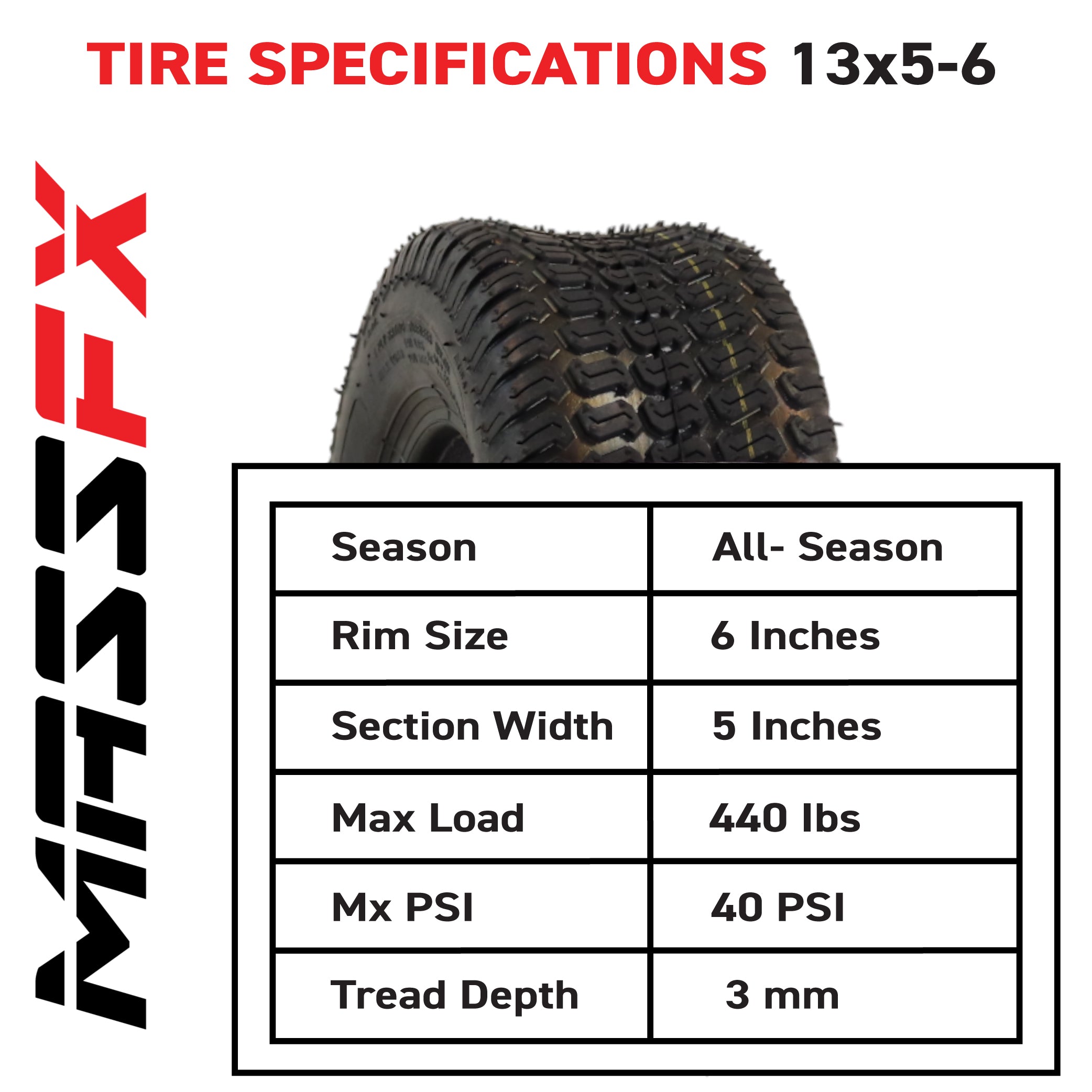 MASSFX 13x5-6 Lawn Mower Tires 4ply 4-Pack