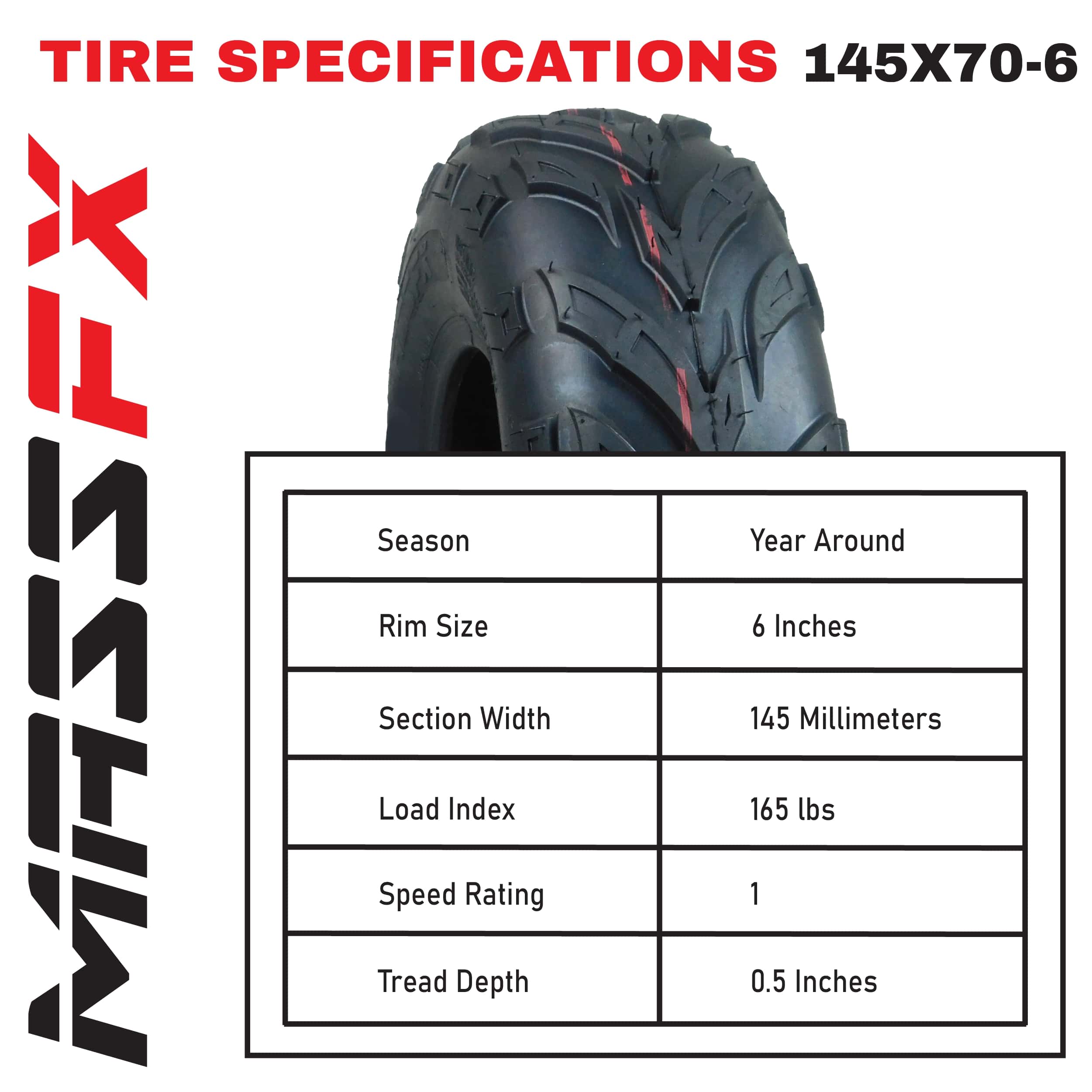 MASSFX Go Kart/ATV Tires 3 set 145x70-6 4Ply