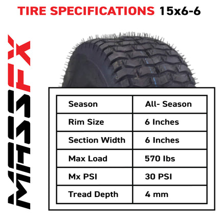MASSFX 15x6-6 Turf Tire for outdoor power equipment and lawn mowers 4-Ply