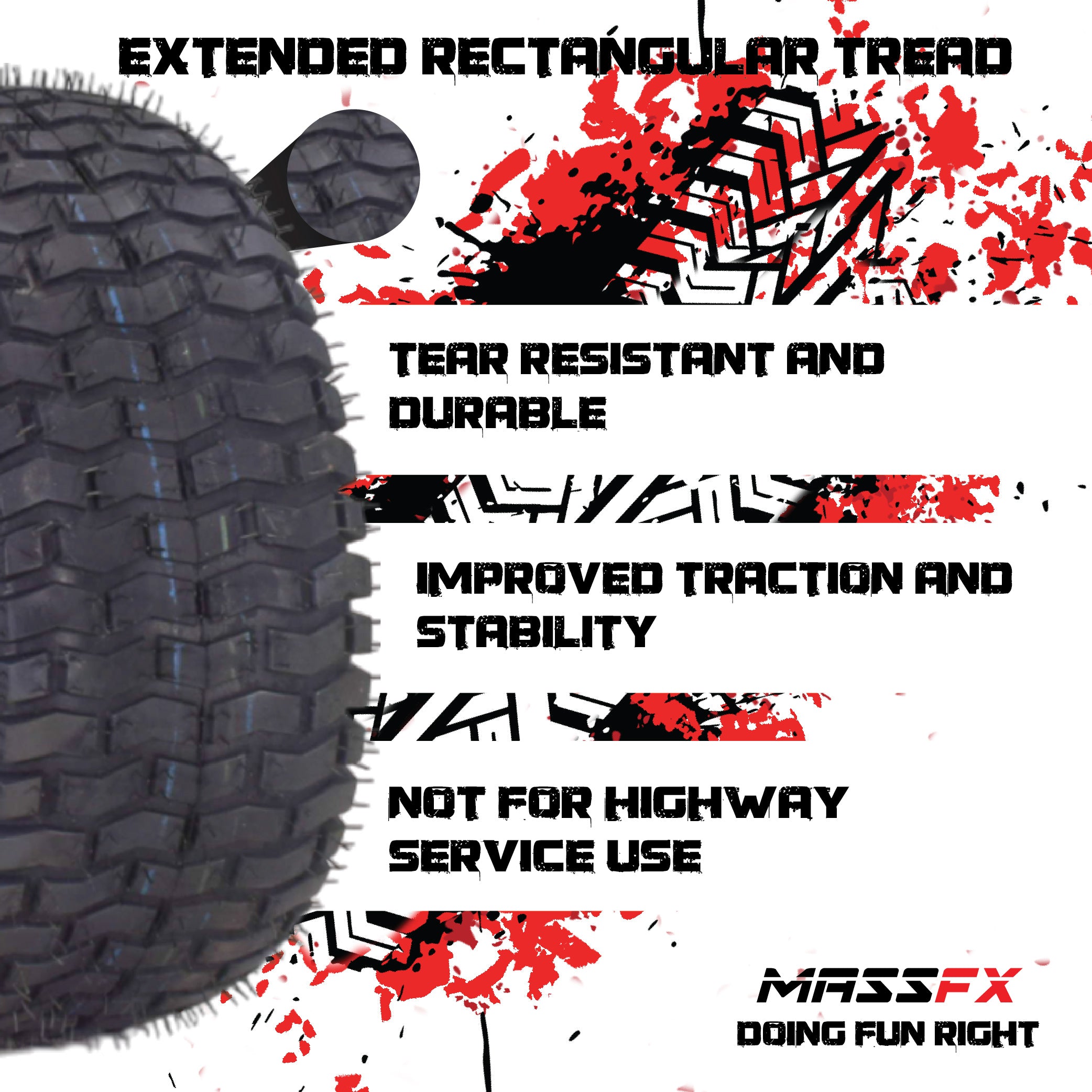 MASSFX 15x6-6 Turf Tire for outdoor power equipment and mowers 4-Ply (4 Pack)