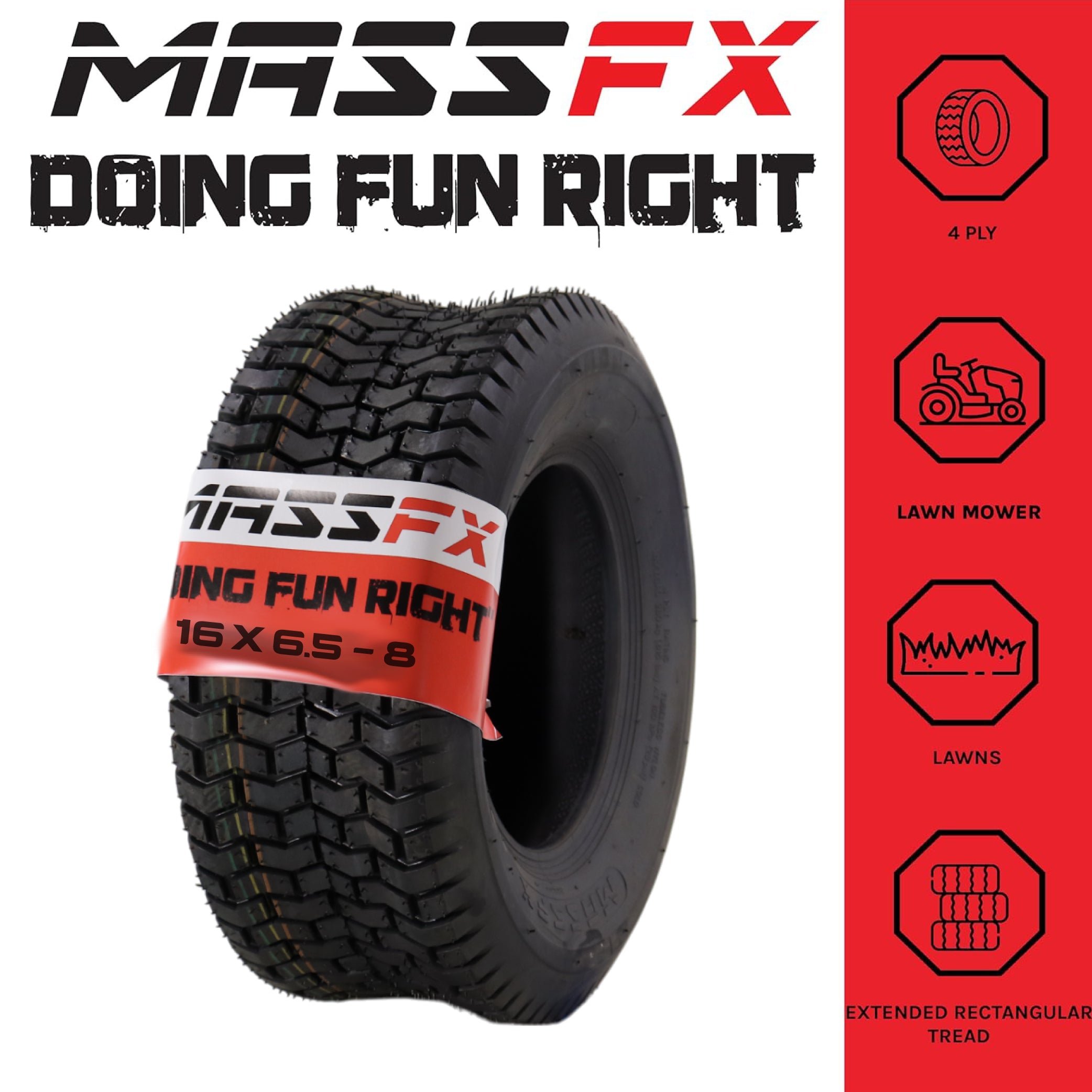 MASSFX 16x6.5-8 Go-Kart Tires 4ply 2 Pack