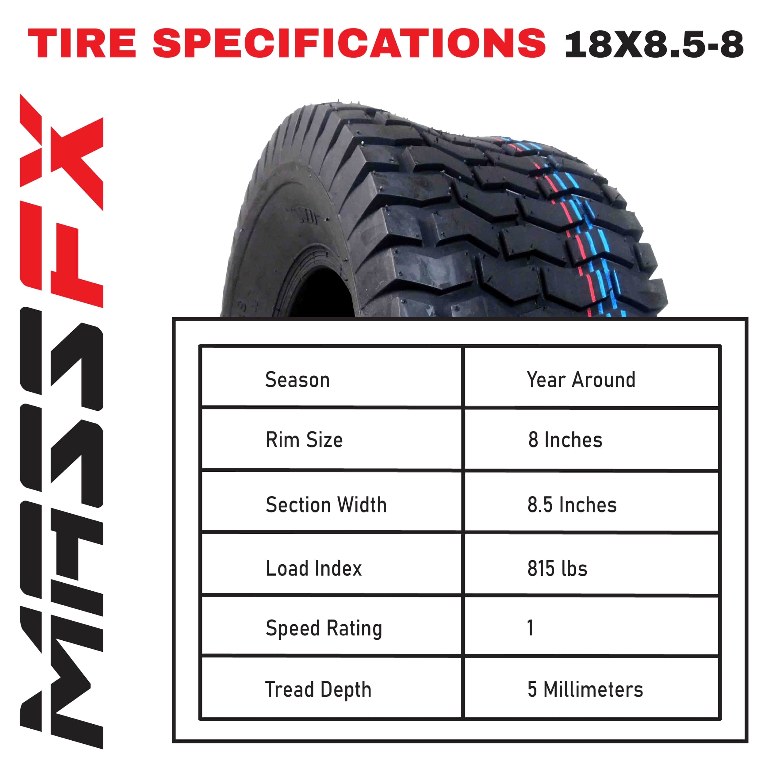 MASSFX 18x8.50-8 Lawn & Garden Tires 4ply