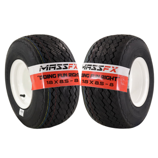 MASSFX Wheel Tire Combo 18x8.5-8 Golf Cart Tire White 4/4 Rim 2-PACK