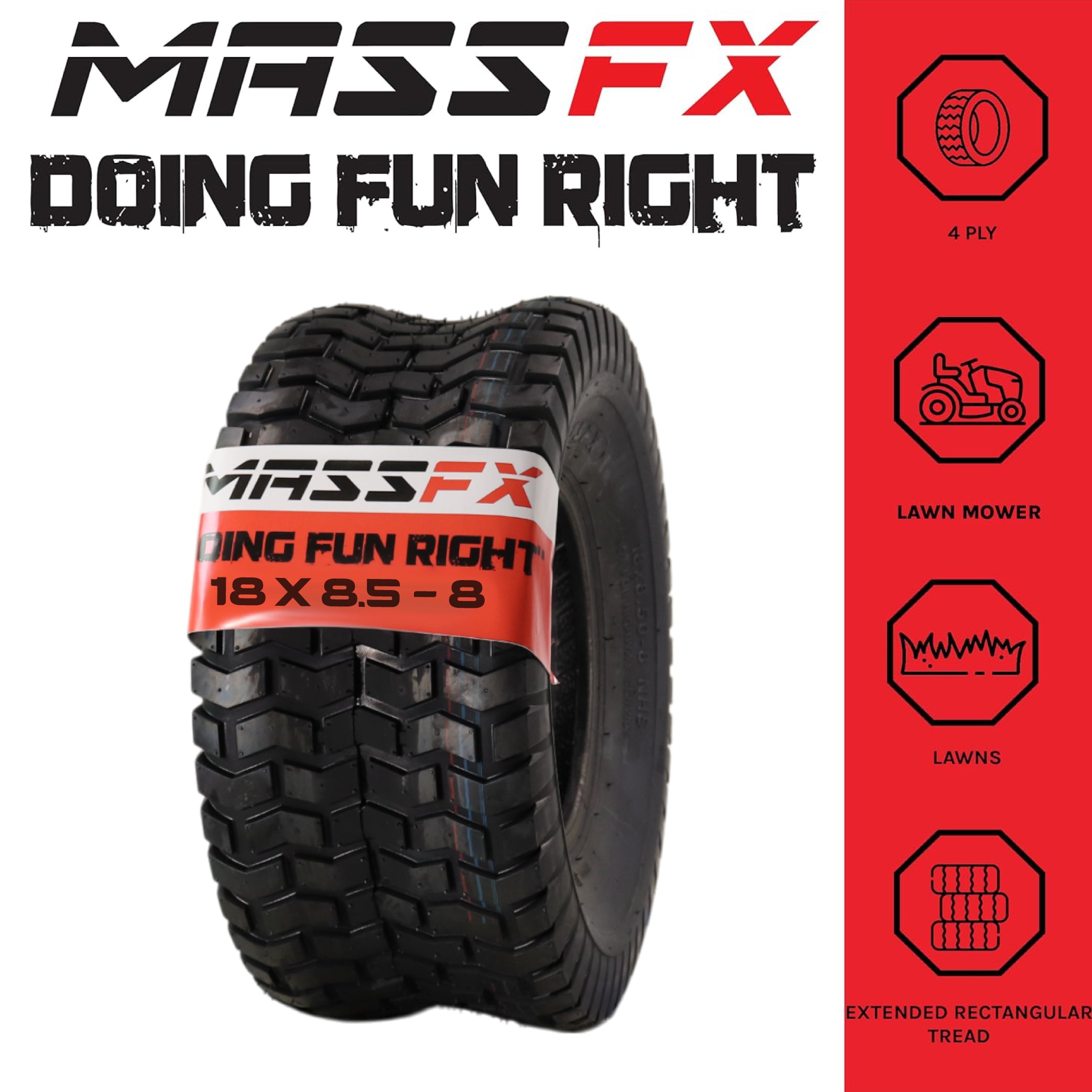 MASSFX 18x8.50-8 Lawn Mower Tires 4ply 4 Pack