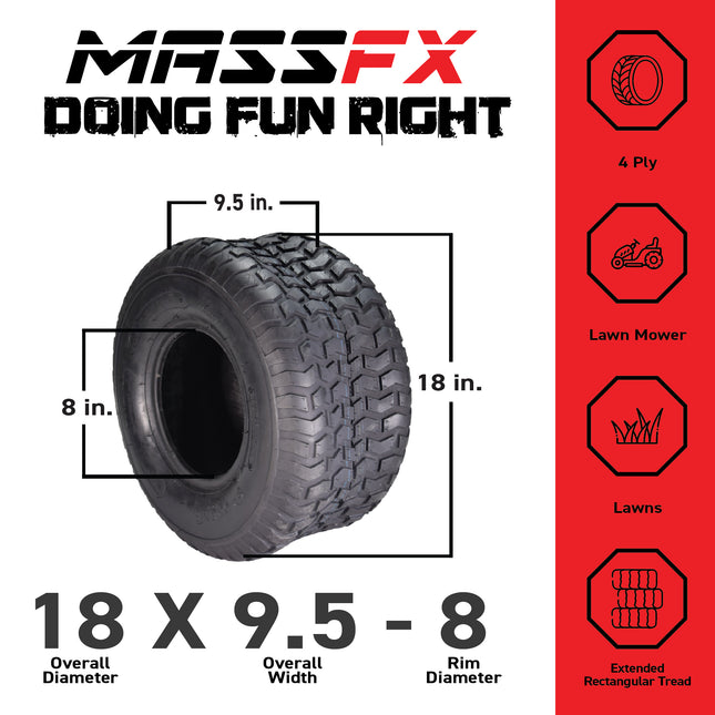 MASSFX 18x9.50-8 Turf Tires for golf carts and lawn mowers 4-Ply (2 Pack)