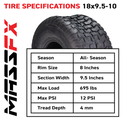 MASSFX 18x9.50-8 Turf Tires for golf carts and lawn mowers 4-Ply (4 Pack)