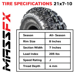 MASSFX 21x7-10 Front Tire Set for ATV, UTV, & SxS-4-Ply w/ 15mm Tread Depth-2pk