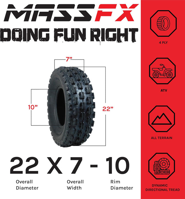 MASSFX ATV Single Tire 22x7-10 Front 4Ply 22inch