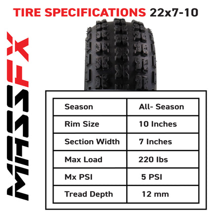 MASSFX ATV Single Tire 22x7-10 Front 4Ply 22inch
