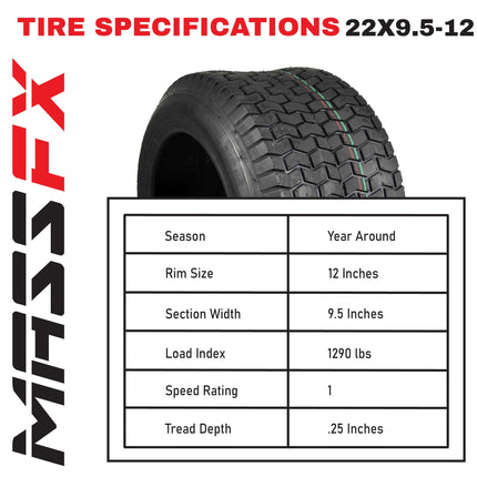 MASSFX 22x9.5-12 Lawn Mower Tire 22x9.5 Tractor Mower Single Tire 22x9.5x12